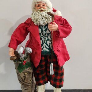 Vintage Paper Mache Santa With Golf Bag 11 Inches Tall